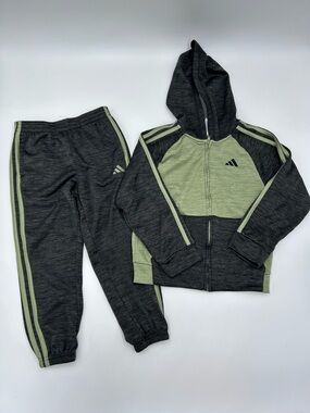 adidas Kids Two-Piece Hoodie & Joggers Set - Olive Green and Charcoal 6